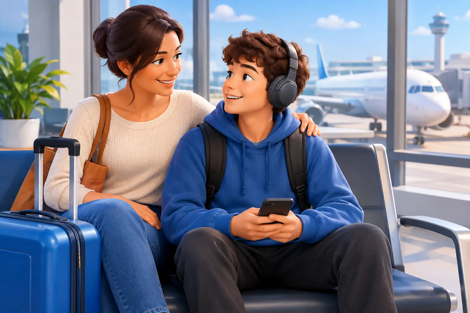 Cuidados em viagem aérea com adolescente